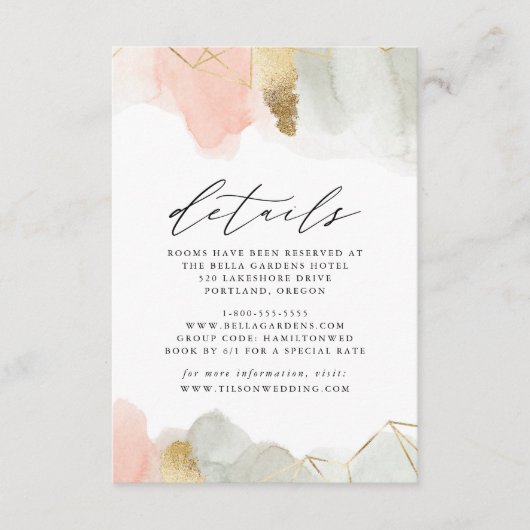 Blush & Sage Waterverf Geometrische bruiloft Detai Informatiekaartje (Voorkant)