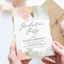 Blush & Sage Waterverf Gouden Geometrische Afstude Kaart