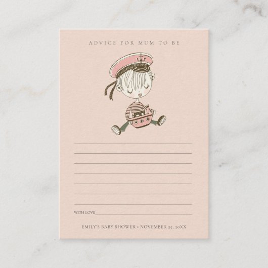 Blush Sailor Nautical Advice for Mum Baby shower Informatiekaartje (Voorkant)