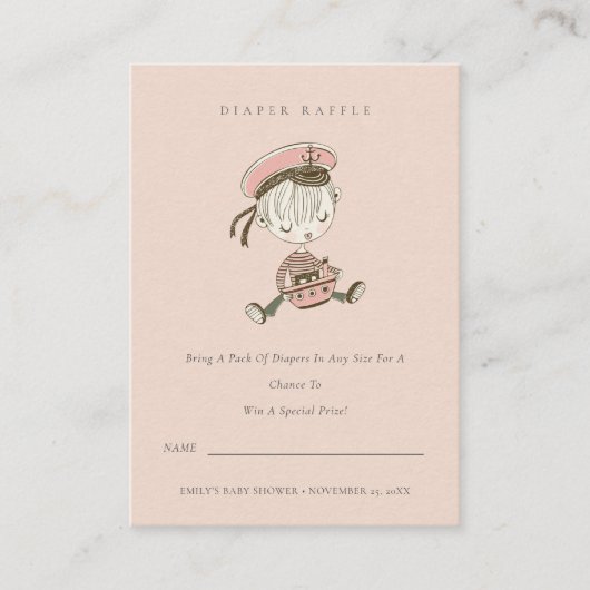 Blush Sailor Nautical Diaper Baby shower Raffle Informatiekaartje (Voorkant)