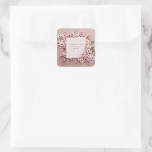 Blush Sakura Cherry Blossom Wedding Vierkante Sticker (Tas)