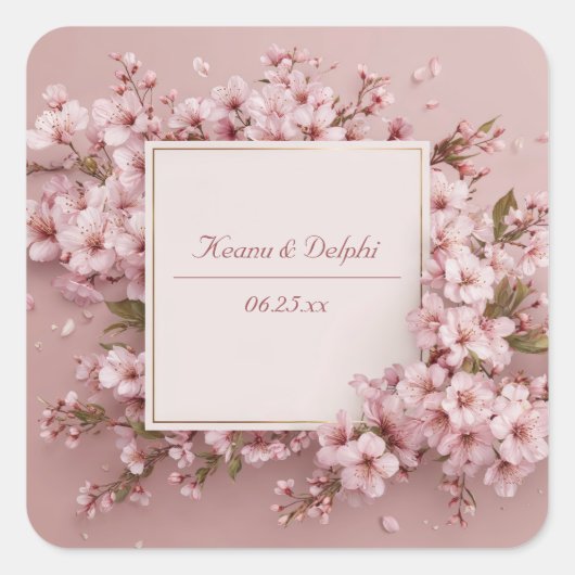 Blush Sakura Cherry Blossom Wedding Vierkante Sticker (Voorkant)
