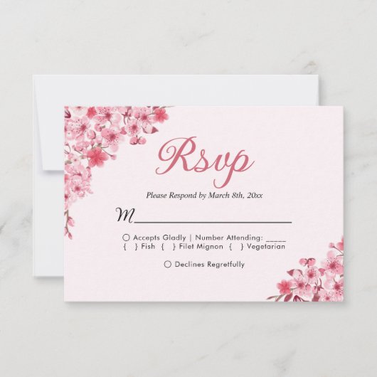 Blush Sakura Wedding – Spring Floral  RSVP (Voorkant)