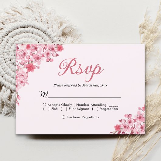 Blush Sakura Wedding – Spring Floral RSVP Kaartje
