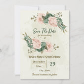 Blush & salie groene bloemen botanische bruiloft save the date (Voorkant)