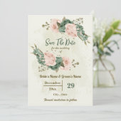 Blush & salie groene bloemen botanische bruiloft save the date (Staand voorkant)