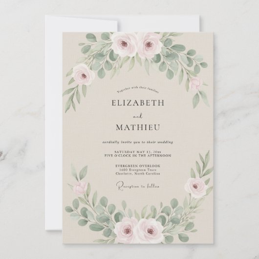 Blush Salie Loof Eucalyptus Bruiloft Kaart (Voorkant)