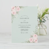 Blush Salie Ranunculus Eucalyptus Bruiloft Kaart (Staand voorkant)