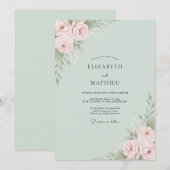 Blush Salie Ranunculus Eucalyptus Bruiloft Kaart (Voorkant / Achterkant)