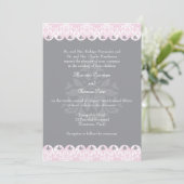 Blush Scalloped Damask Wedding Invitation Kaart (Staand voorkant)