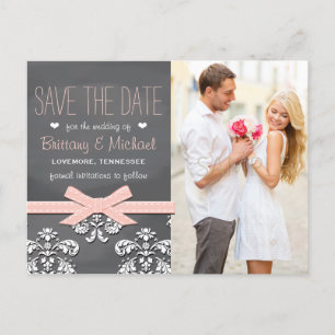 Blush schoolbord Kant Bow Save the Date Briefkaart