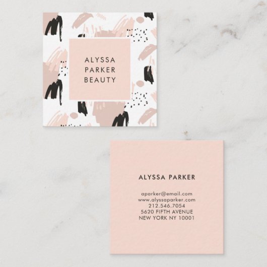 Blush Scribble | Trendy en Chic Vierkante Visitekaartje (Voorkant / Achterkant)