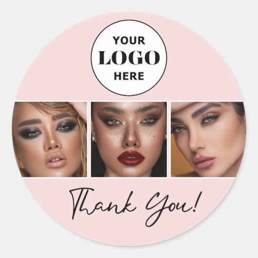 Blush Script Logo Foto Make-up Bedankt Ronde Sticker (Voorkant)