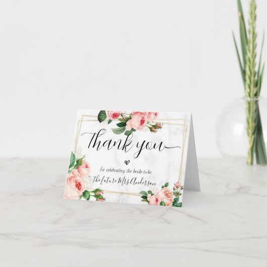 Blush Script Vrijgezellenfeest Hartelijk dank Bedankkaart (Voorkant)