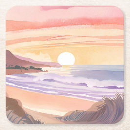 Blush Sea Sunset | Beach Watercolor Painting Kartonnen Onderzetters
