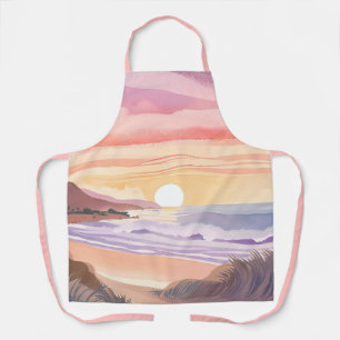 Blush Sea Sunset Strand Watercolor Schilderij Schort