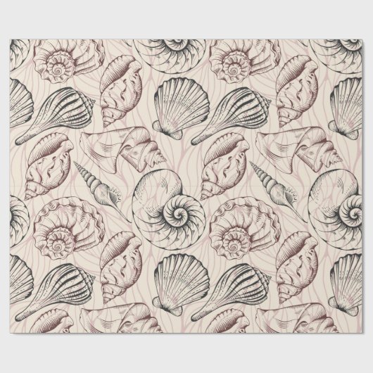 Blush Seashell Pattern Wrapping Paper Cadeaupapier (Vlak)