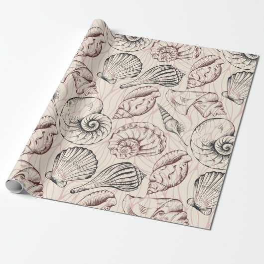 Blush Seashell Pattern Wrapping Paper Cadeaupapier (Uitgerold)