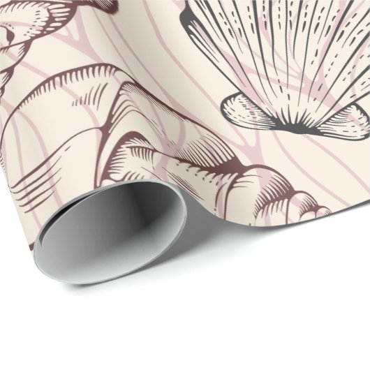 Blush Seashell Pattern Wrapping Paper Cadeaupapier (Rol Hoek)