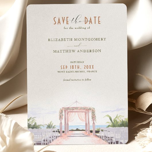 Blush Seaside Romance Save-the-Date Uitnodiging