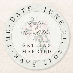 Blush Sheer Boog Roos Wisteria Save-the-Date Ro Ronde Kartonnen Onderzetter