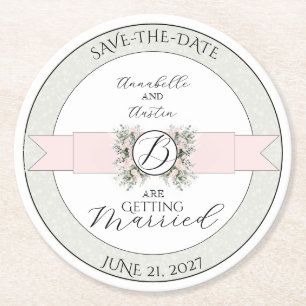 Blush Sheer Lint Rozijnen Wisteria Save the Date Ronde Kartonnen Onderzetter