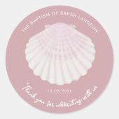 Blush shell Christening baptism Thank you Ronde Sticker (Voorkant)