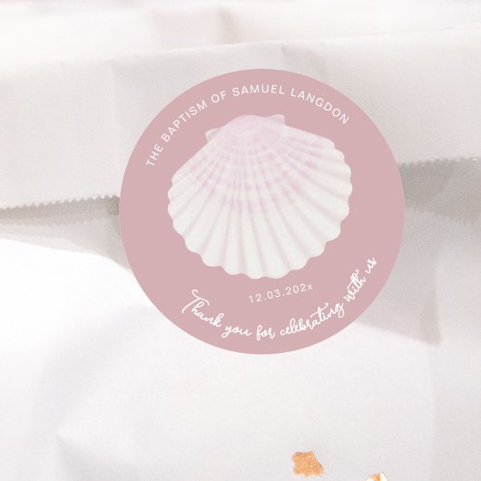 Blush shell Christening baptism Thank you Ronde Sticker