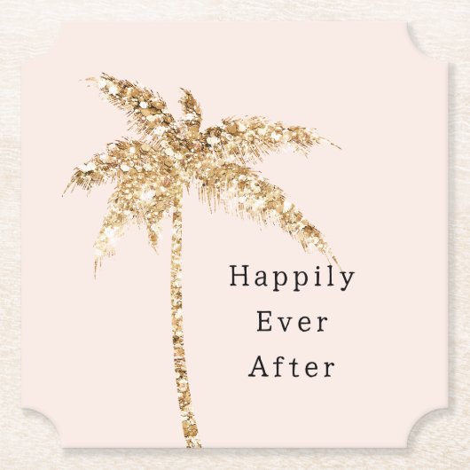 Blush Shell Glam Gold Glitter Palm Tree Kartonnen Onderzetters (Voorkant)