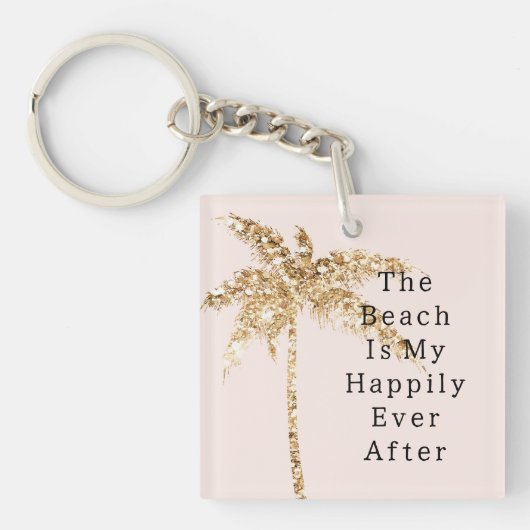 Blush Shell Glam Gold Glitter Palm Tree Sleutelhanger (Voorkant)