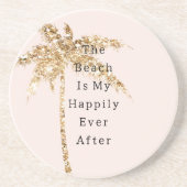 Blush Shell Glam Gold Glitter Palm Tree Zandsteen Onderzetter (Voorkant)