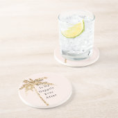 Blush Shell Glam Gold Glitter Palm Tree Zandsteen Onderzetter (Zijkant)