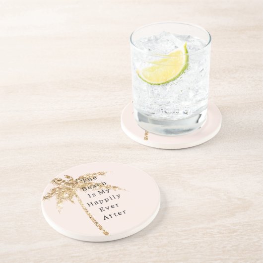 Blush Shell Glam Gold Glitter Palm Tree Zandsteen Onderzetter (Zijkant)