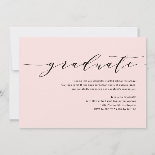 Blush sierlijke script drie foto afstudeerfeest kaart (Achterkant)