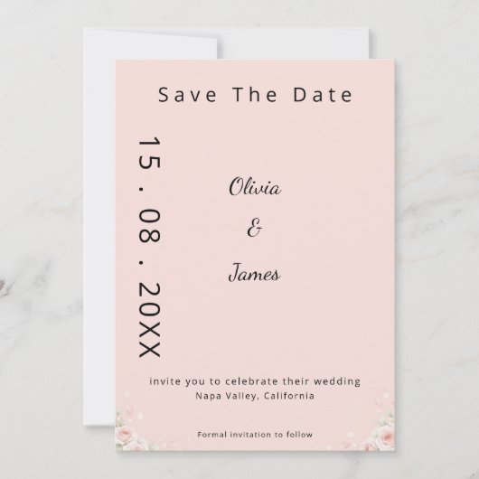 Blush Silk Pink Whispered Peta Modern ScriptFloral Save The Date (Voorkant)