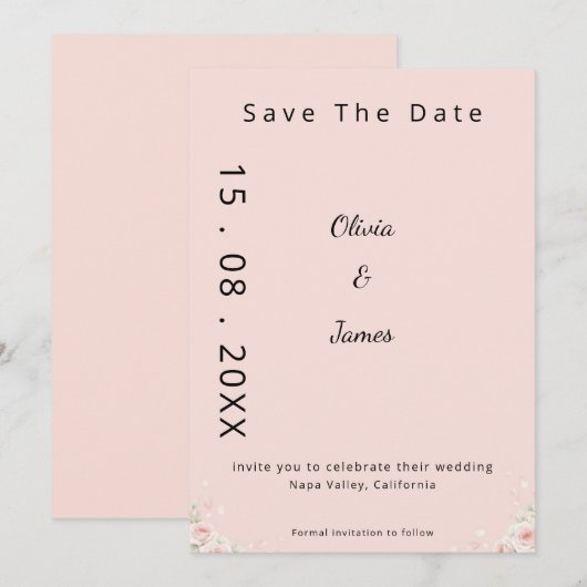Blush Silk Pink Whispered Peta Modern ScriptFloral Save The Date (Voorkant / Achterkant)