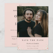 Blush Silk Pink Whispered Peta Photo Modern Floral Save The Date (Voorkant / Achterkant)