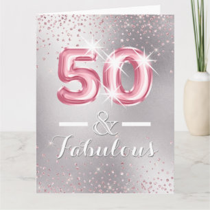 Blush Silver 50th glitter shimmer foil letters Kaart
