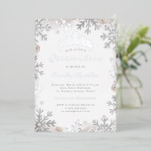 Blush Silver Beige Snowflake Quinceanera Folie Uitnodiging (Staand Voorkant)