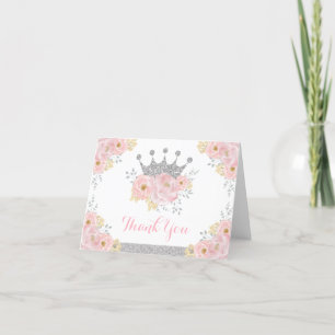 Blush Silver Crown Princess Birthday Baby Girl Bedankkaart