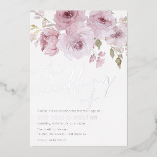 Blush & Silver Dusty Roos Wedding Folie Uitnodiging