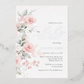 Blush Silver Floral Butterfly Baby shower Folie Uitnodiging (Voorkant)