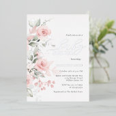 Blush Silver Floral Butterfly Baby shower Folie Uitnodiging (Staand Voorkant)