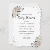 Blush Silver Floral Confetti Baby shower Uitnodige Kaart (Voorkant)