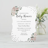 Blush Silver Floral Confetti Baby shower Uitnodige Kaart (Staand voorkant)