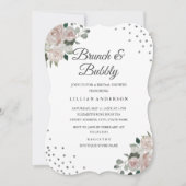 Blush Silver Floral Confetti Brunch en Bubbly Kaart (Voorkant)