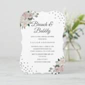 Blush Silver Floral Confetti Brunch en Bubbly Kaart (Staand voorkant)