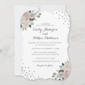 Blush Silver Floral Confetti huwelijksuitnodiging Kaart (Voorkant)