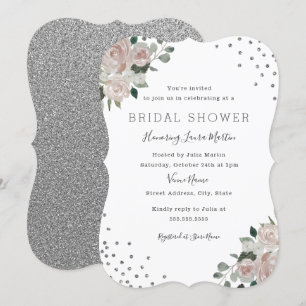 Blush Silver Floral Confetti Vrijgezellenfeest Kaart