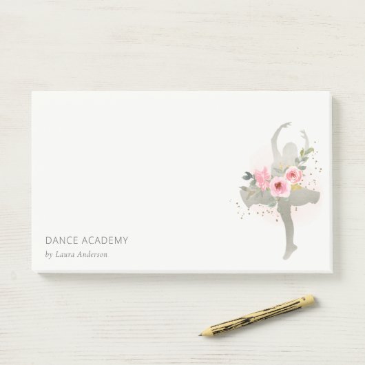 Blush Silver Floral Girl Dancer Academy Logo Post-it® Notes (Op bureau)